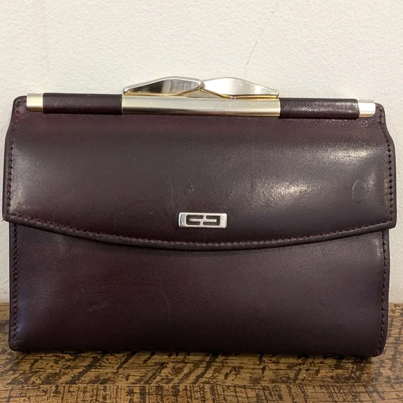 Vtg 80/90's Gary's Leather Brown Bifold Wallet Genuine Calf Leather Kiss Lock - Picture 2 of 14